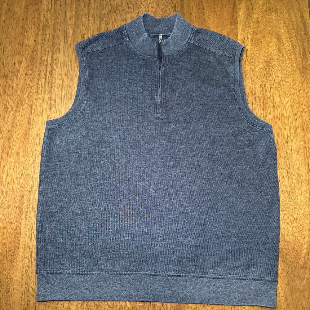Greg Norman Mens XL Golf Sweater Vest Gray 1/4 Zip Shark Logo Cotton 2015